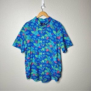 Vineyard Vines Mens XL Shirt Blue Tropical Floral 100% Cotton Button Down Hawaii